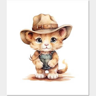 African Lion Wearing a Cowboy Hat Posters and Art